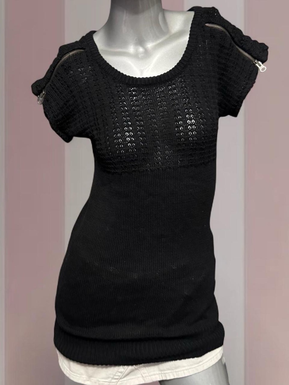 G21 Y2K Knit Longline Zipper-Detail Sweater